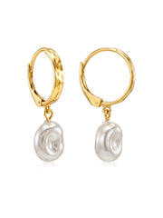 Gold-Plated Pearl Drop Dangler Earrings