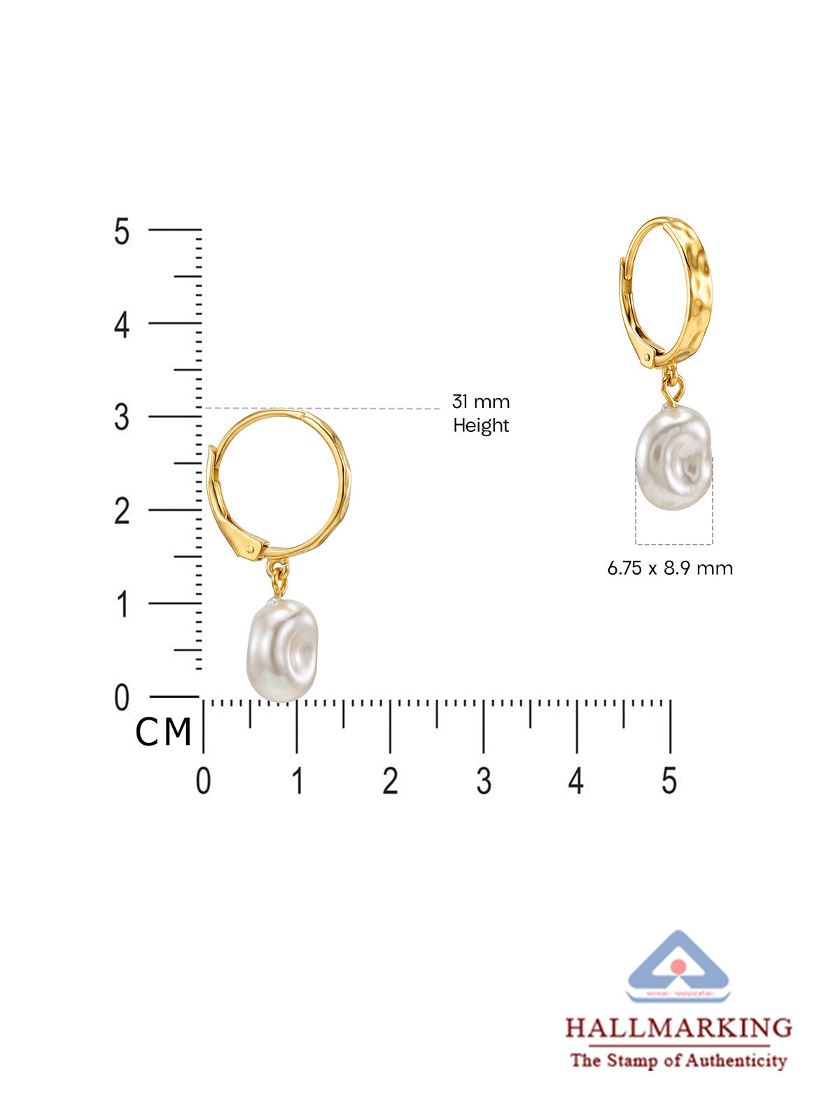 Gold-Plated Pearl Drop Dangler Earrings