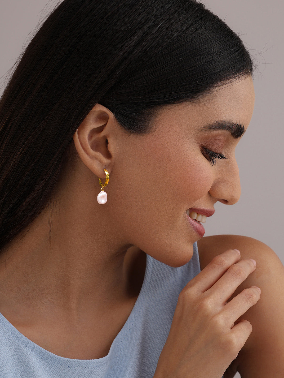 Gold-Plated Pearl Drop Dangler Earrings