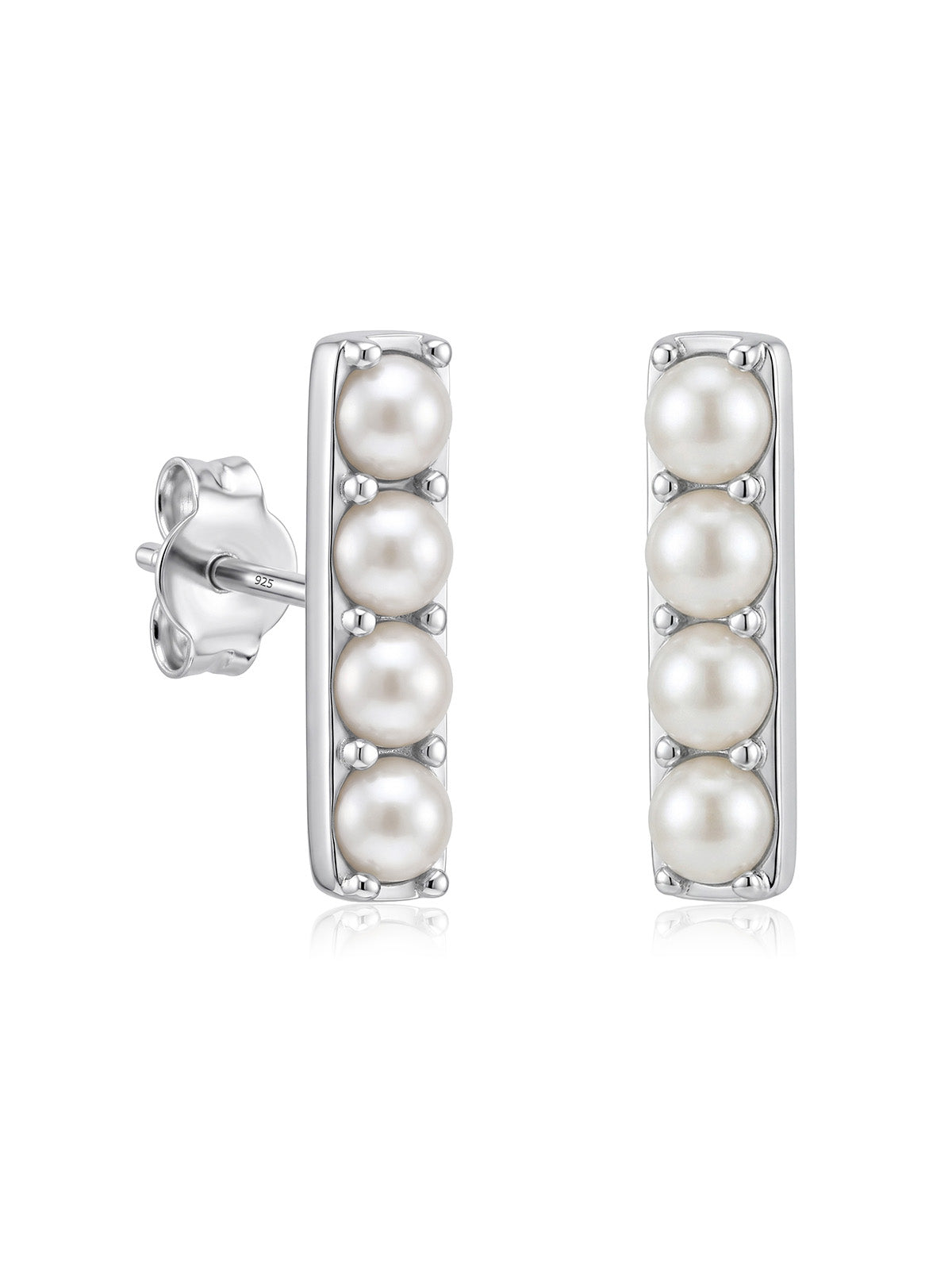 Silver Pearl Bar Stud Earrings