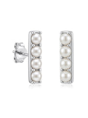 Silver Pearl Bar Stud Earrings