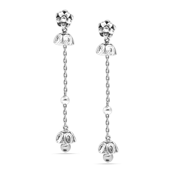 925 Sterling Silver Oxidized Floral Dangler Earrings for Women and Girls