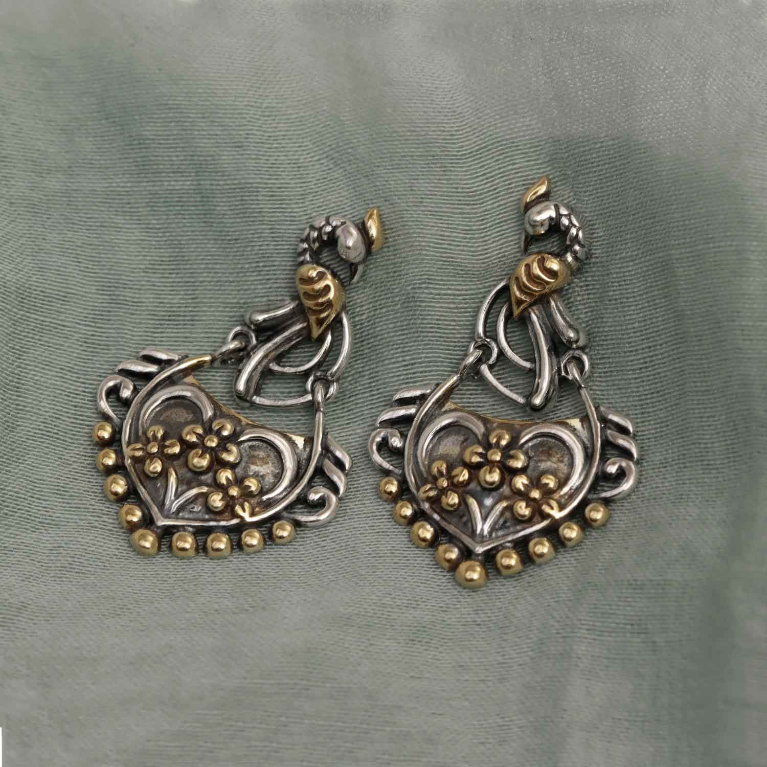 925 Sterling Silver Oxidized Gold Plated Peacock Chandbali Jaipur Style Dangler Earrings for Women and Girls