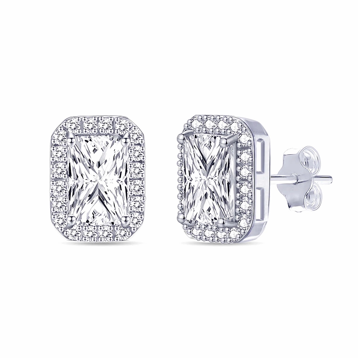Cubic Zirconia Rectangle Micro Pave Stud Earrings