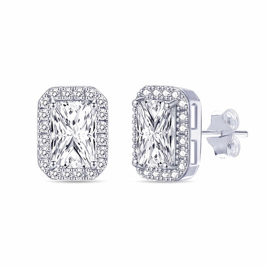 Cubic Zirconia Rectangle Micro Pave Stud Earrings