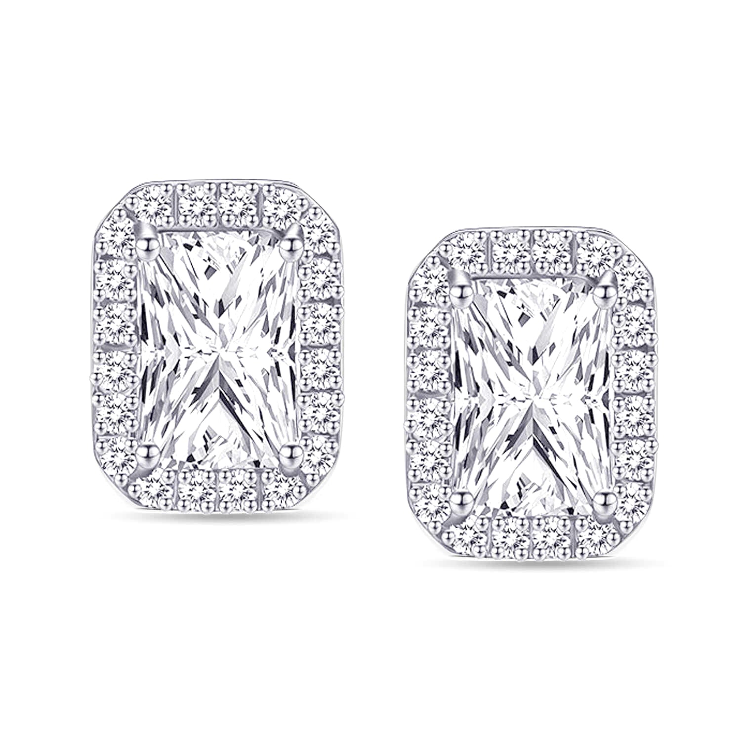 Cubic Zirconia Rectangle Micro Pave Stud Earrings