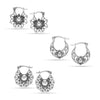 925 Sterling Silver Small Set of 3 Pair Antique Filigree Hoop Earrings for Women Teen