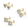 925 Sterling Silver Set of 3 Pair Gold plated Round Square Heart Shape White CZ 4mm Stone Stud Earrings for Girls