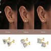 925 Sterling Silver Set of 3 Pair Gold plated Round Square Heart Shape White CZ 4mm Stone Stud Earrings for Girls Women