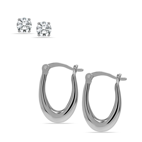 925 Sterling Silver CZ Stud and Hoop Earrings for Women Set of 2 Pairs