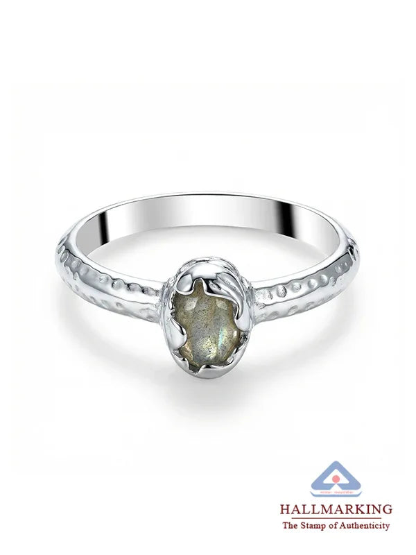 Elara Rhodium-Plated Oval Labradorite Ring
