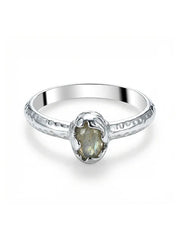 Elara Rhodium-Plated Oval Labradorite Ring