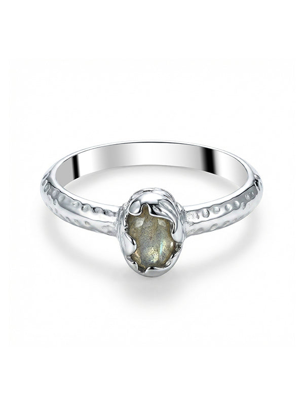 Elara Rhodium-Plated Oval Labradorite Ring