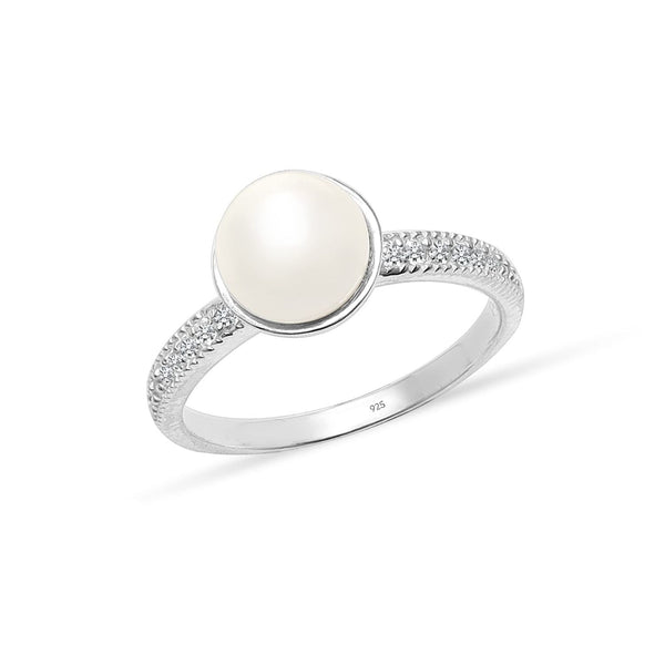 925 Sterling Silver CZ Pearl Finger Ring for Women