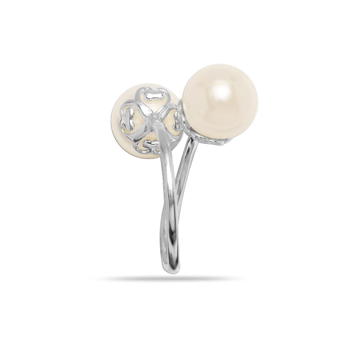 925 Sterling Silver Double Pearl Heart Design Finger Rings for Women