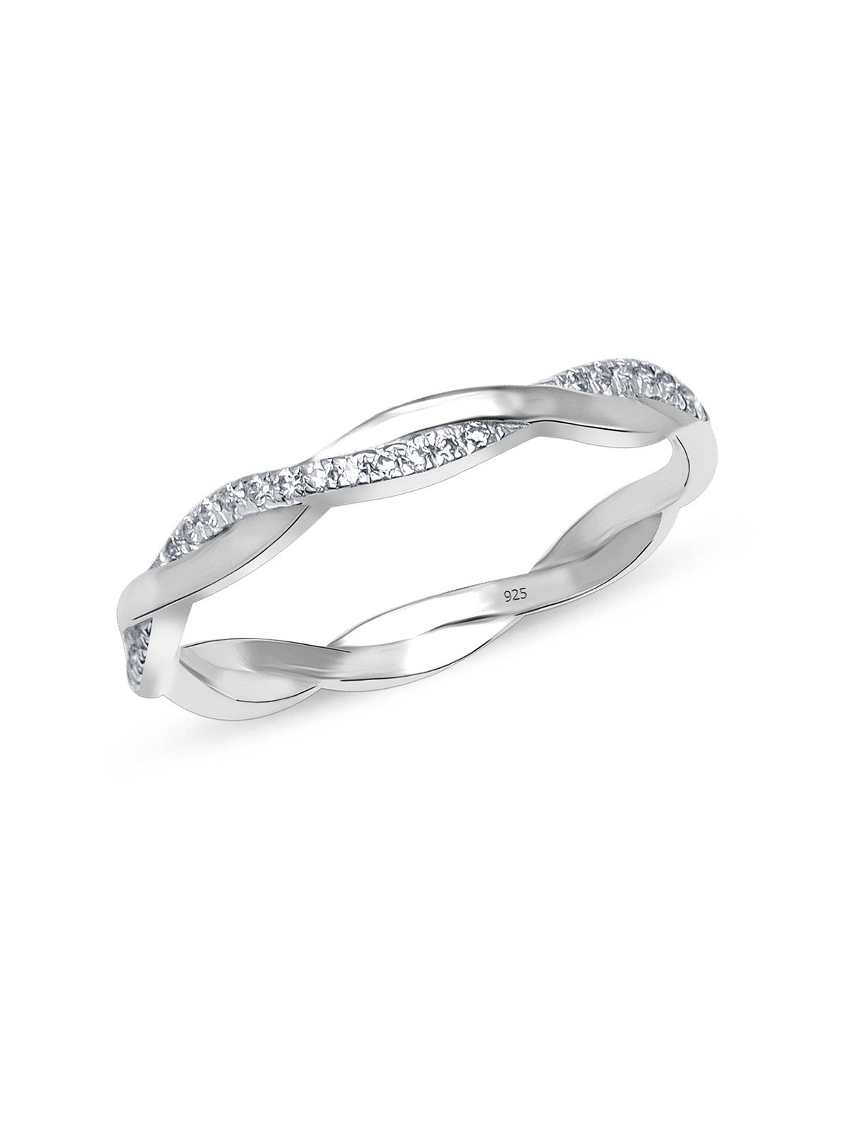 Crystal Band Ring in Rhodium