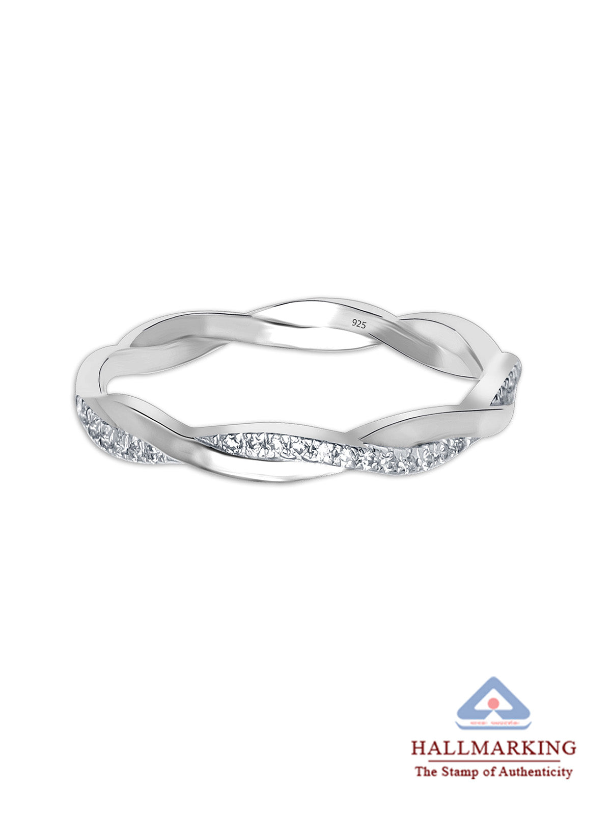 Crystal Band Ring in Rhodium