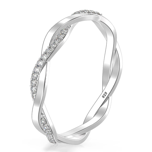 925 Sterling Silver CZ Twisted Rope Eternity Band Statement Engagement Rings for women