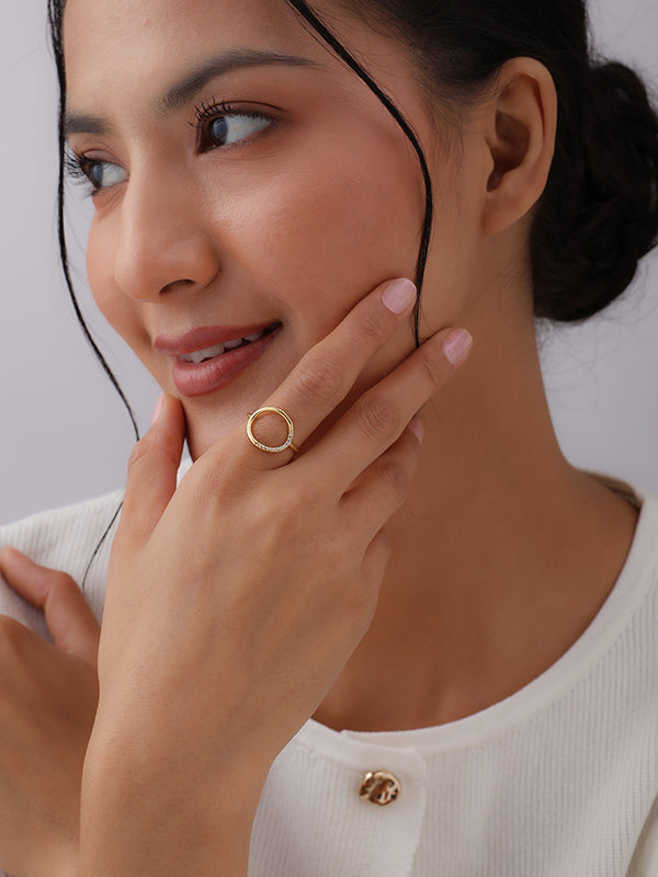 Nysa Studded Modern Gold Plated Finger Ring for Women