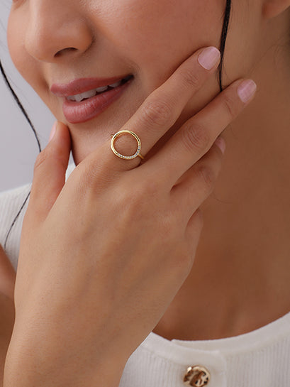 Nysa Studded Modern Gold Plated Finger Ring for Women