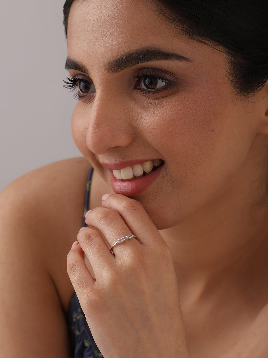 Celestia Silver Baguette Open Ring