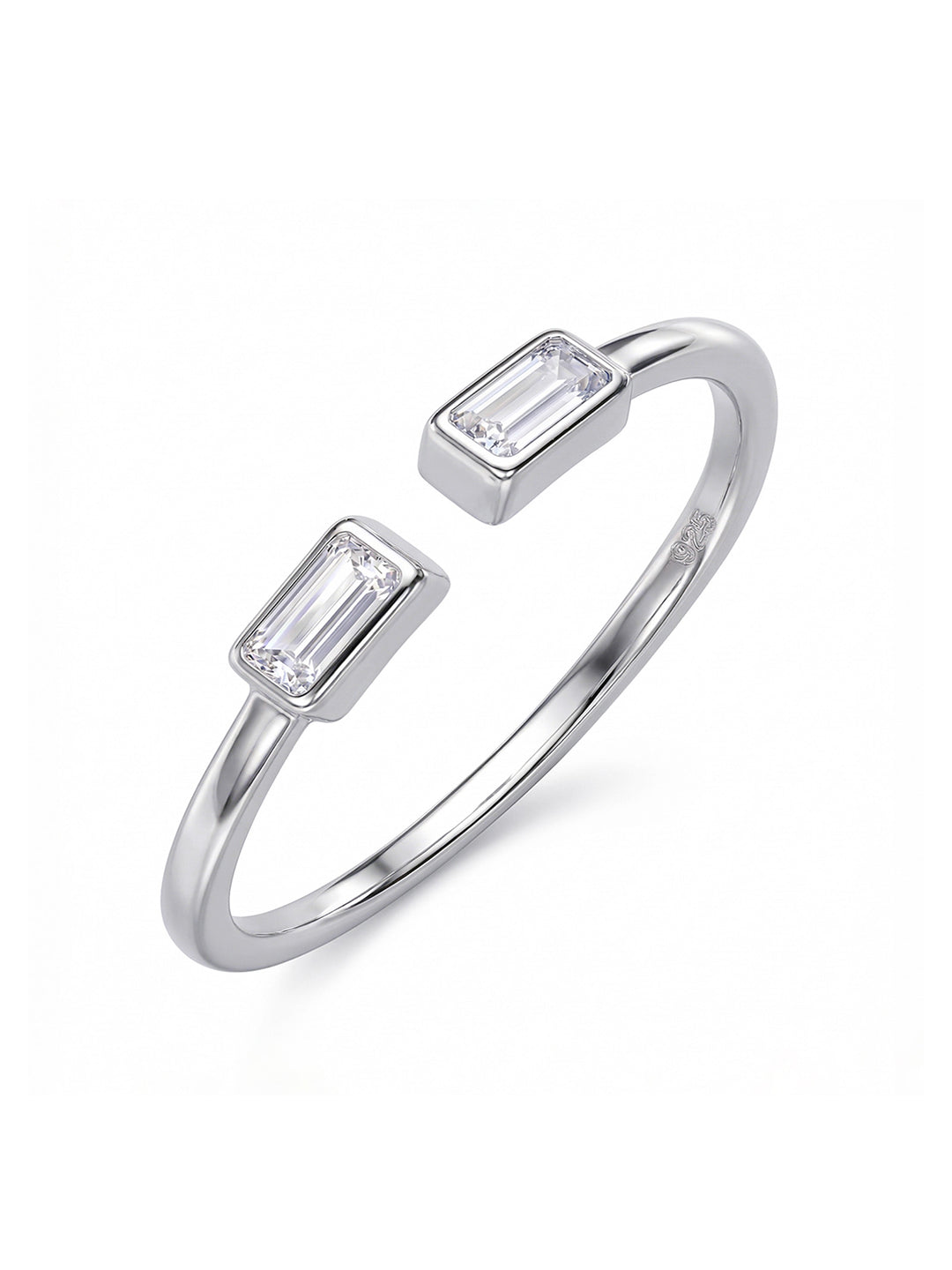 Celestia Silver Baguette Open Ring