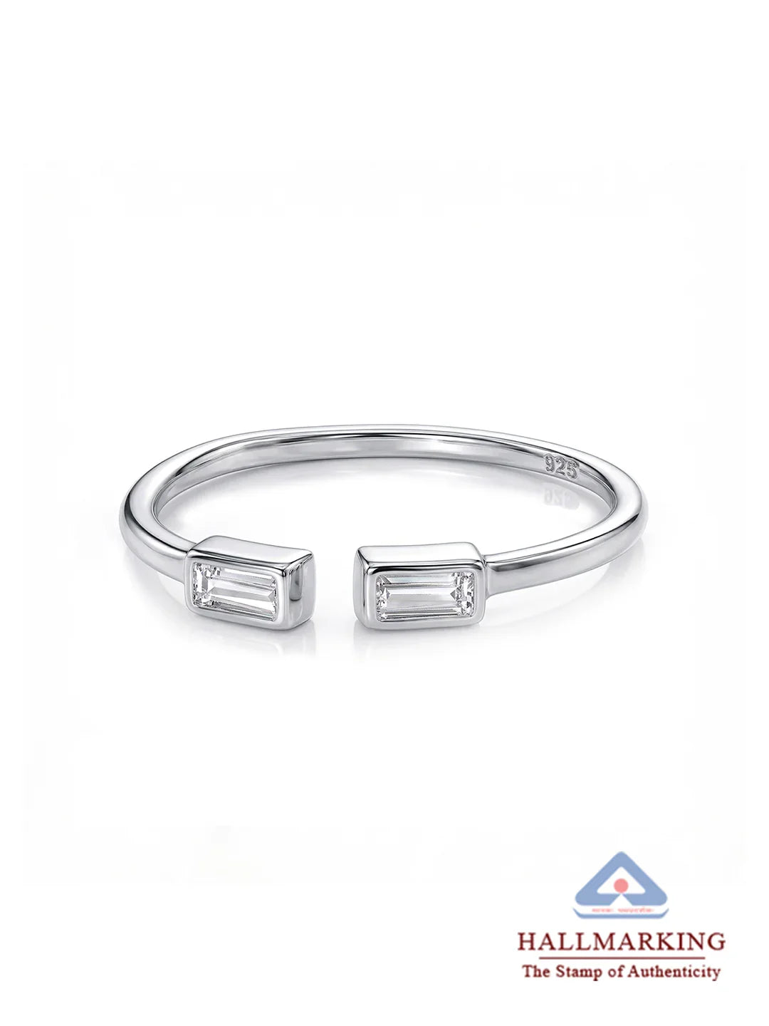 Celestia Silver Baguette Open Ring