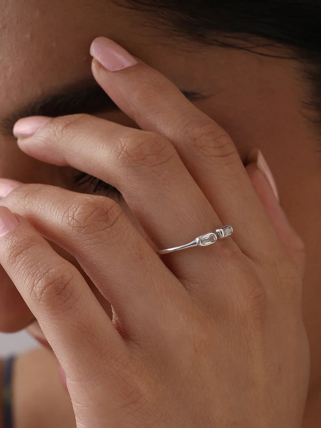 Celestia Silver Baguette Open Ring