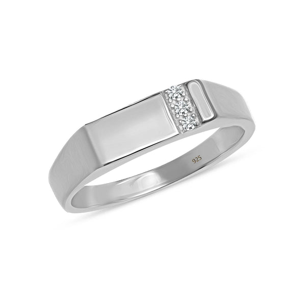925 Sterling Silver Rhodium Plated Wedding Band Sparkling Pave CZ Ring for Men and Boys