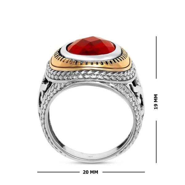 925 Sterling Silver Antique Two Tone Garnet Stone Ring for Men and Boys