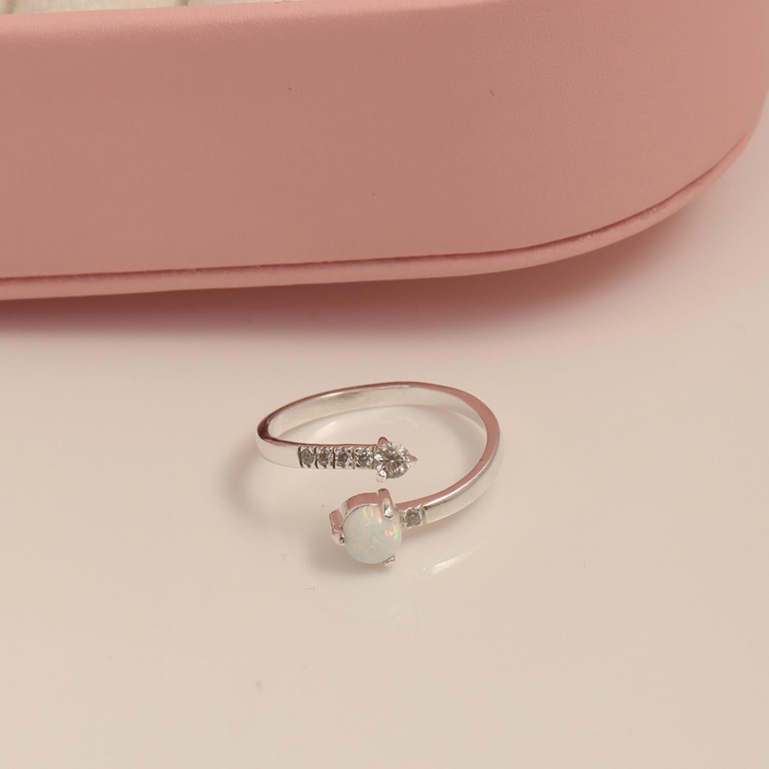 925 Sterling Silver Eternity Adjustable Created White Opal Stackable Rings for Women