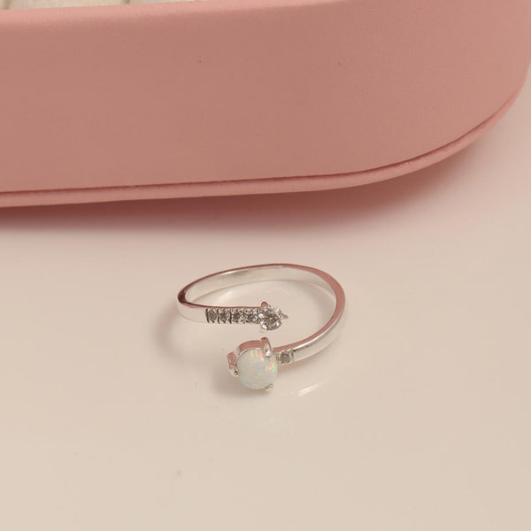 925 Sterling Silver Eternity Adjustable Created White Opal Stackable Rings for Women