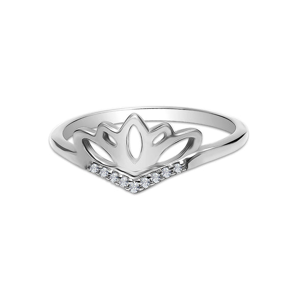 925 Sterling Silver Rhodium Plated Stackable Lotus CZ Wedding Band Engagement Rings for Women