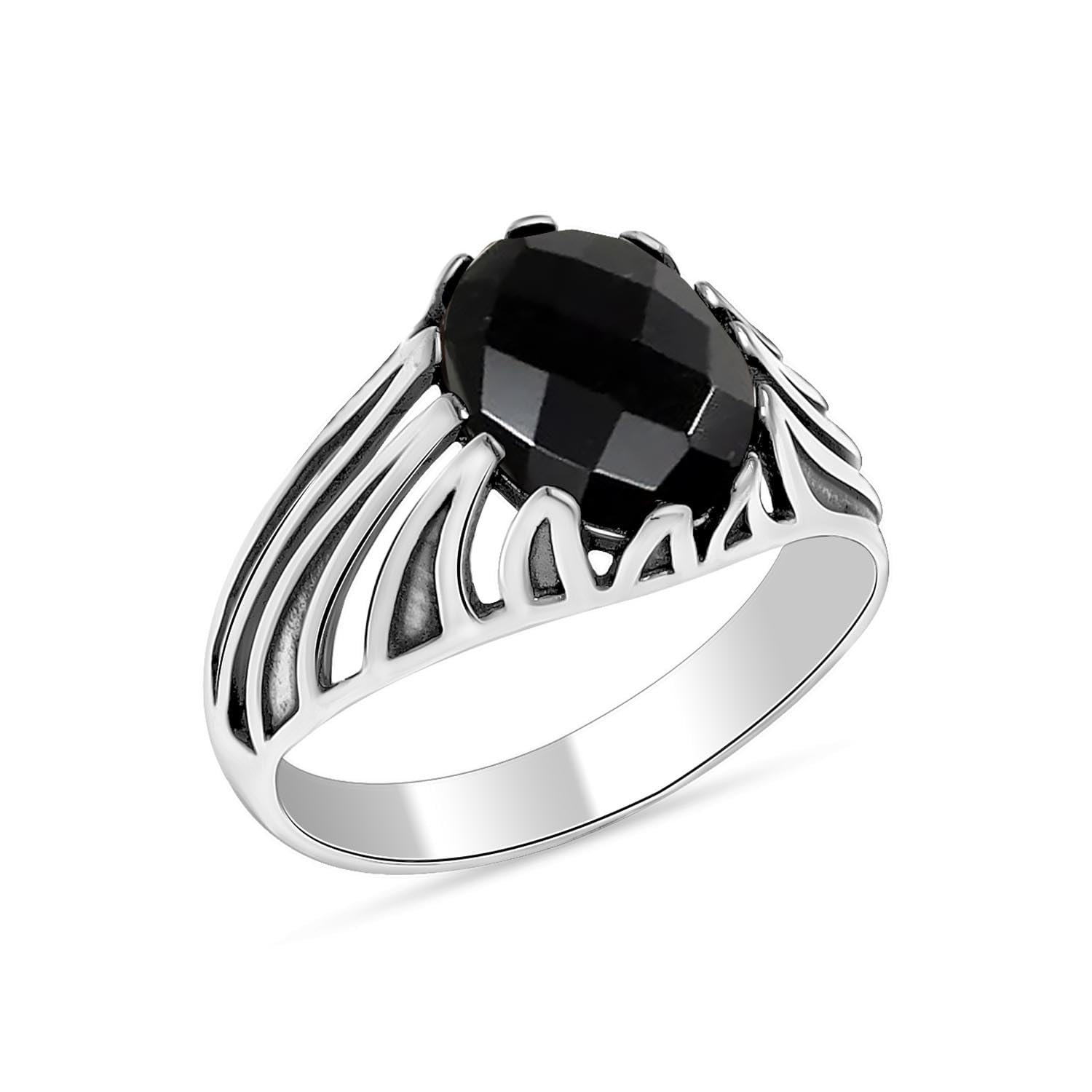 925 Sterling Silver Handmade Black Onyx Gemstone Signet Ring for Men