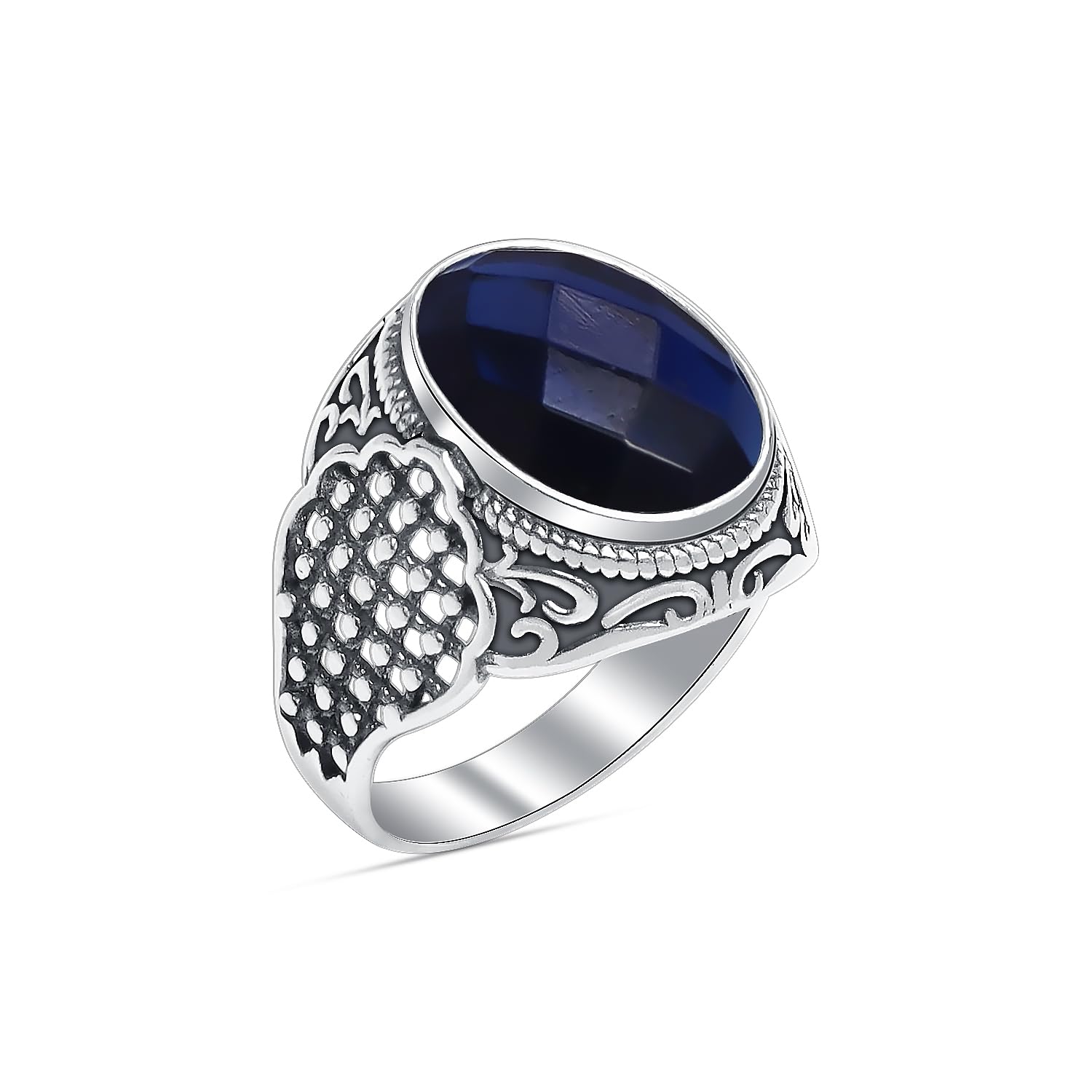 925 Sterling Silver Antique Oval Blue Sapphire Rings For Men