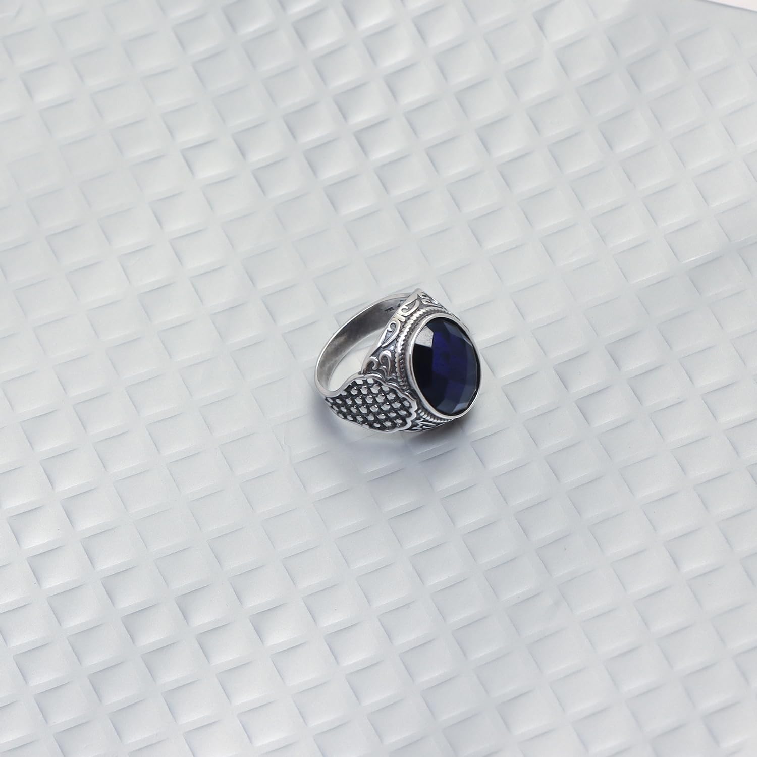 925 Sterling Silver Antique Oval Blue Sapphire Rings For Men