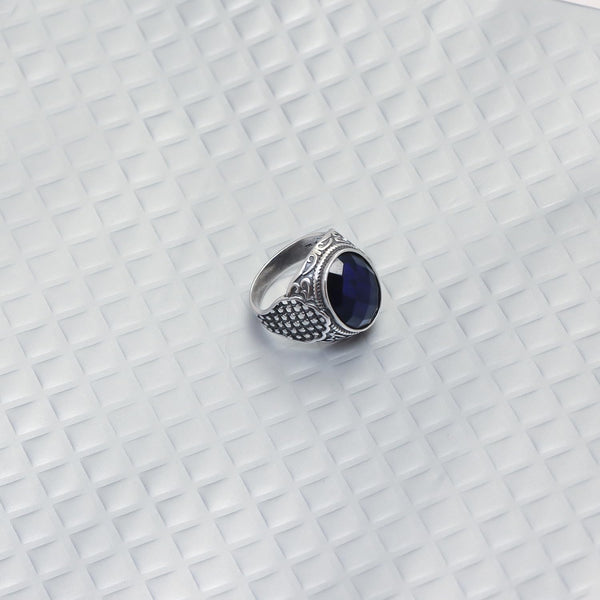 925 Sterling Silver Antique Oval Blue Sapphire Rings For Men