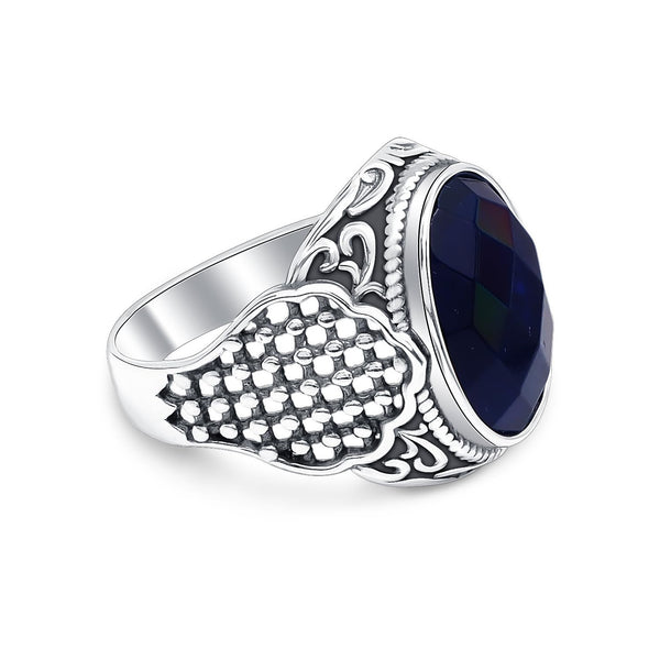 925 Sterling Silver Antique Oval Blue Sapphire Rings For Men