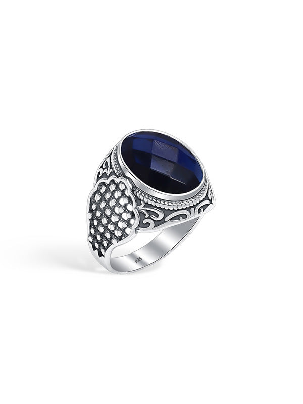 Antique Oval Blue Sapphire Ring for Men