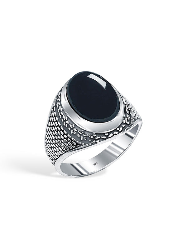 Antique Textured Oval Onyx Signet Ring