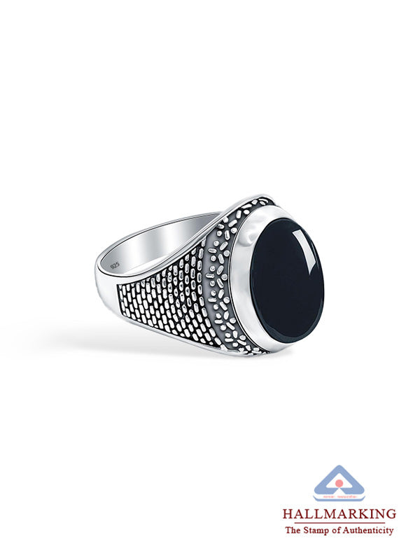 Antique Textured Oval Onyx Signet Ring
