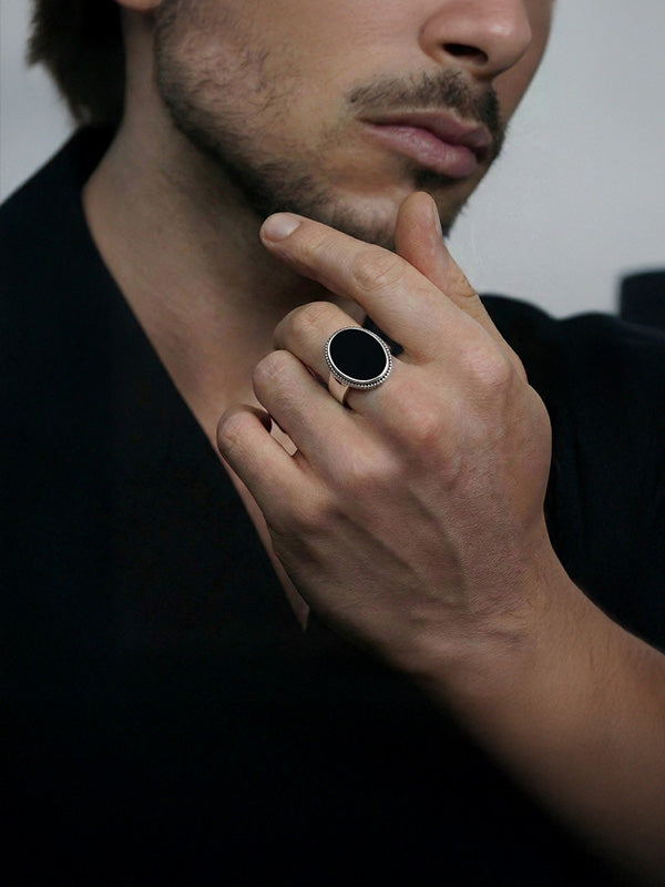 925 Sterling Silver Handmade Vintage Black Onyx Gemstone Signet Ring for Men