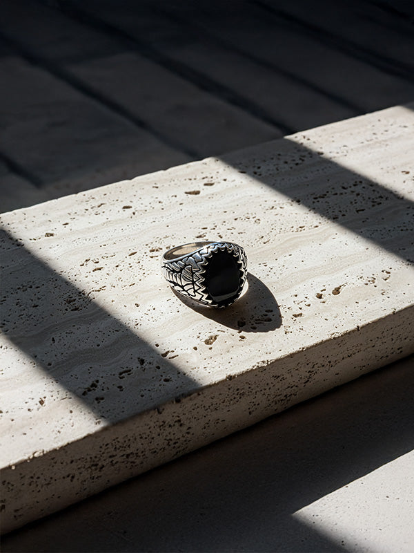 Handmade Antique Black Onyx Ring for Men