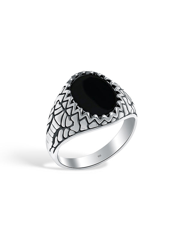 925 Sterling Silver Handmade Antique Black Onyx Stone Ring for Men