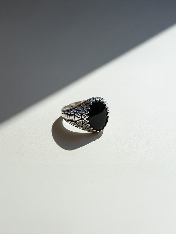 Handmade Antique Black Onyx Ring for Men
