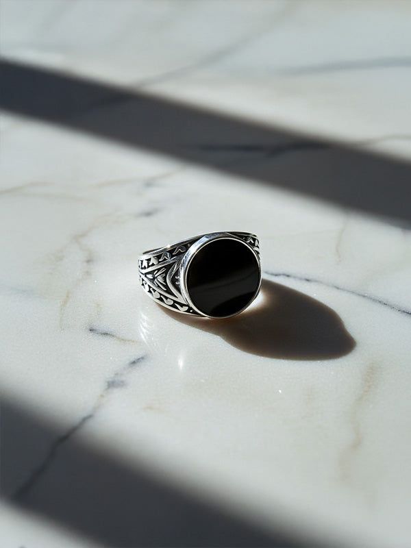 Vintage Black Onyx Signet Engagement Ring