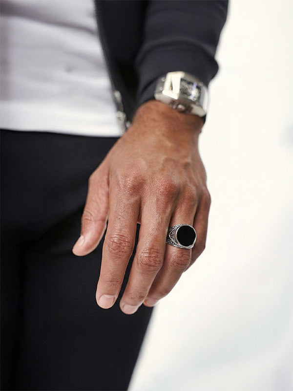 Vintage Black Onyx Signet Engagement Ring