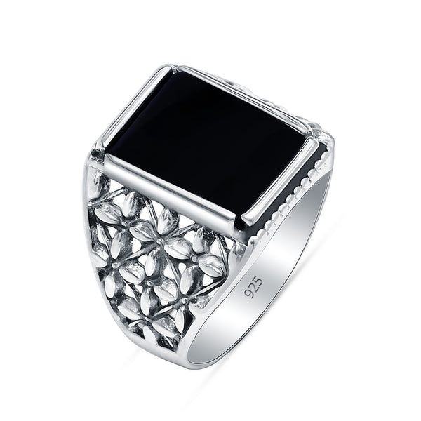 925 Sterling Silver Black Onyx Vintage inspired Antique Ring for Men