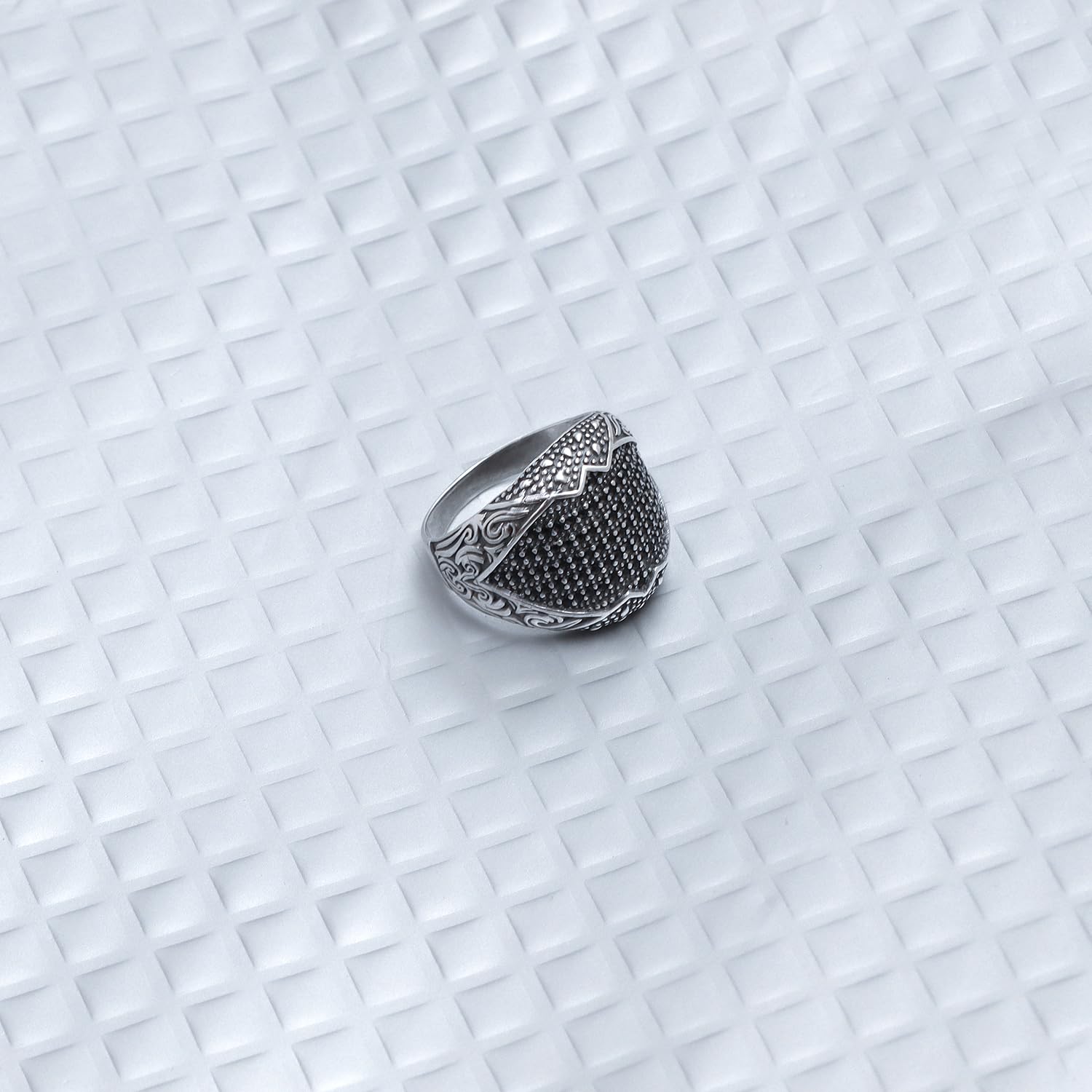 925 Sterling Silver Handmade Vintage Black Cubic Zirconia Stone-Studded Ring for Men