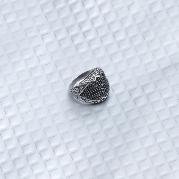 925 Sterling Silver Handmade Vintage Black Cubic Zirconia Stone-Studded Ring for Men